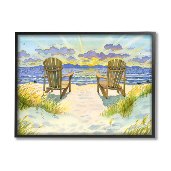 Stupell Industries Nautical Beach Chairs View Framed On Wood by Robin Altman Painting Wayfair